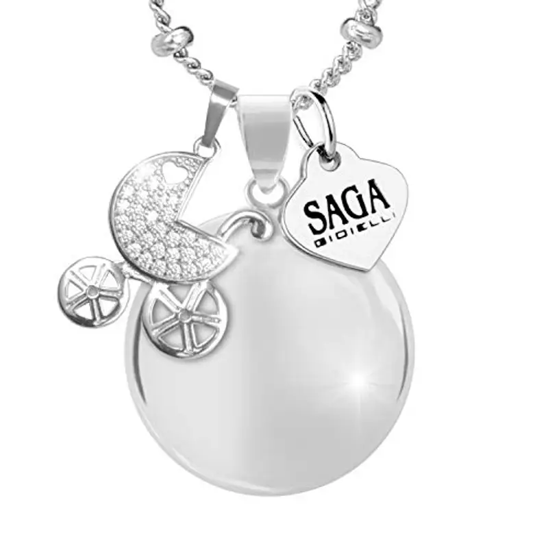 SAGA GIOIELLI SAGA GIOIELLI® COLLANA CHIAMA ANGELI GRAVIDANZA, RICHIAMO DEGLI ANGELI, COLLANA LUNGA DONNA INCINTA CHARM CARROZZINO