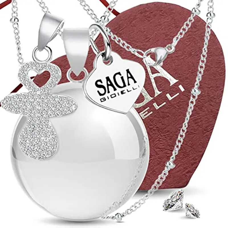 SAGA GIOIELLI Collana Chiama Angeli Gravidanza, Richiamo Degli Angeli, Collana Lunga Future Mamme, Charm Ciuccio