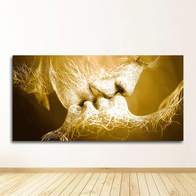 Decorazione del soggiorno Arte della parete Nero Amore Bacio Tela Pittura Astratta Stampa Poster Immagini Casa Camera da letto 40cm×80cm NoFrame