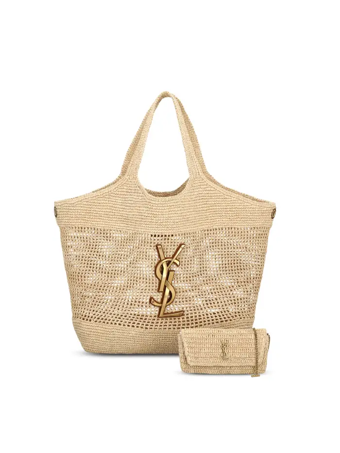 SAINT LAURENT Borsa ICARE In Rafia BEIGE
