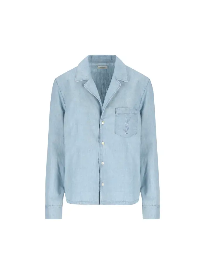 SAINT LAURENT Camicia Cassandre In Cambray AZZURRO