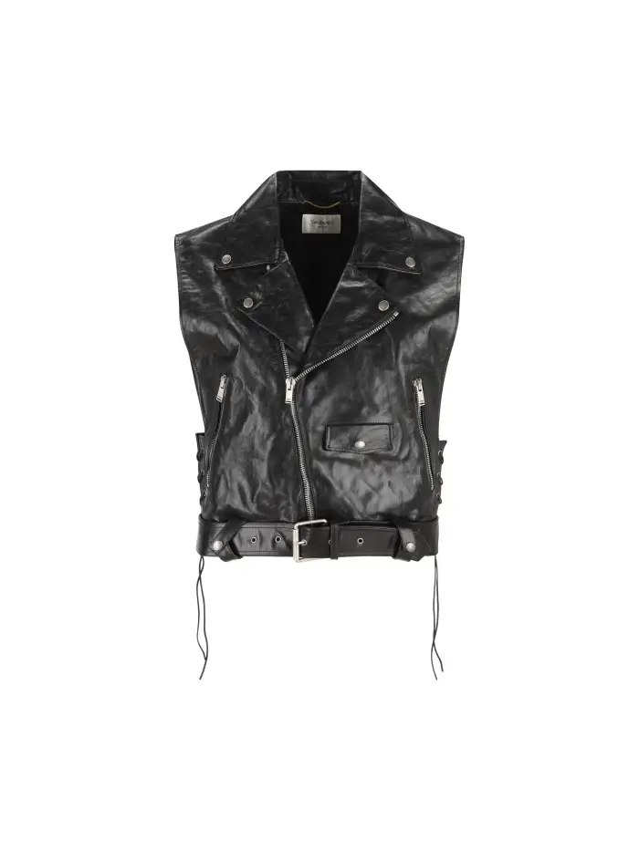 SAINT LAURENT Gilet Biker In Pelle NERO