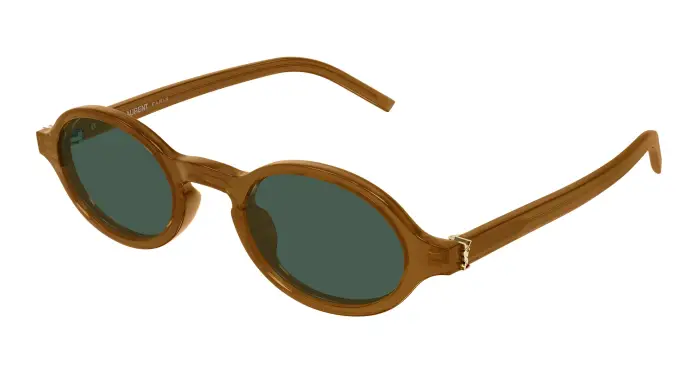 SAINT LAURENT Unisex SL M161 004 Occhiali da sole Acetato Marrone Verde Rotonda