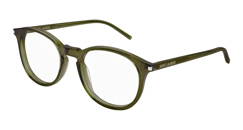 SAINT LAURENT Unisex SL 106 012 Montature da vista Acetato Verde Trasparente Rotonda
