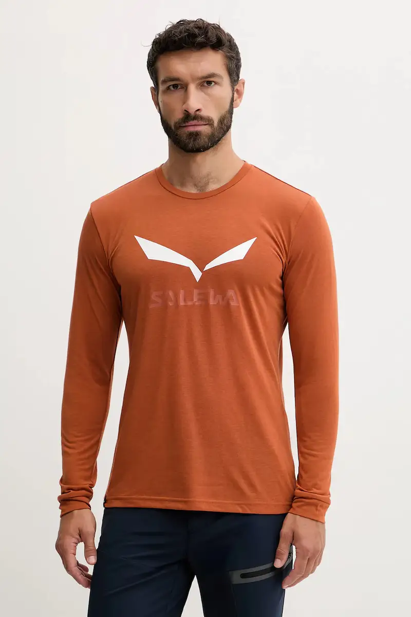 Salewa longsleeve sportivo Solidlogo colore verde Arancione
