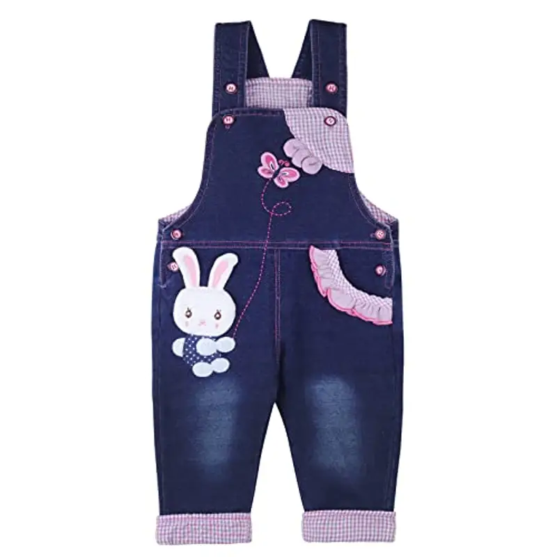 DEBAIJIA Salopette jeans da bambina, lunghezza regolabile, con animale, coniglio e farfalla, colore: blu Blu