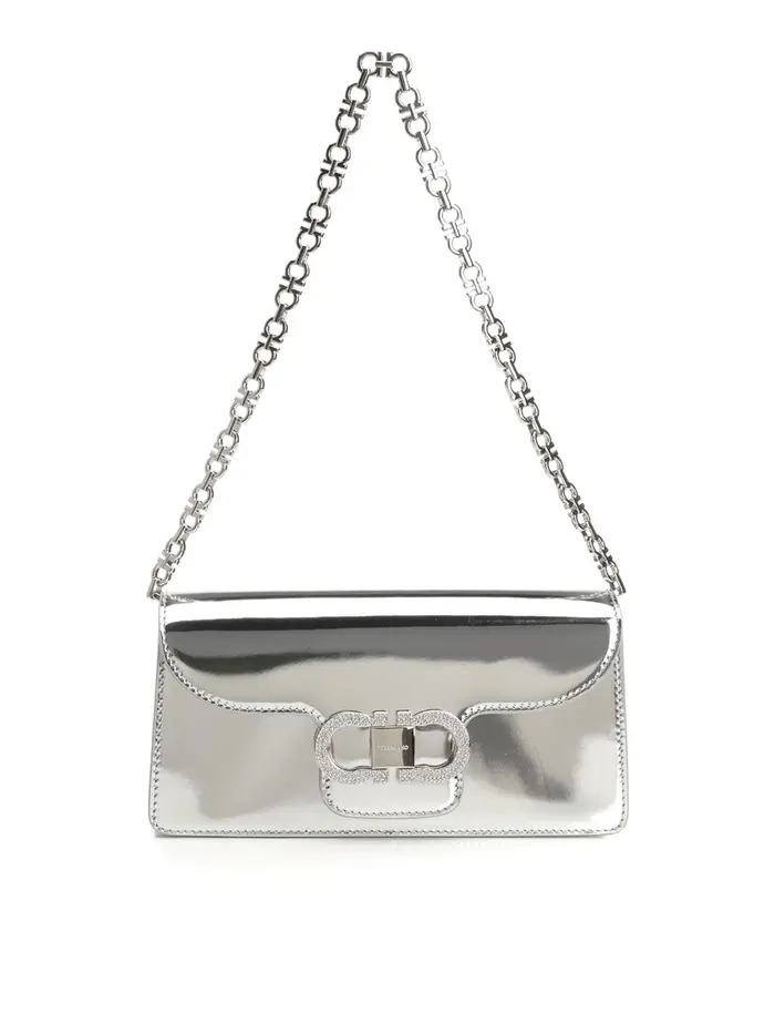 Salvatore Ferragamo Borsa Mini con Catena Doppio Gancini Argento