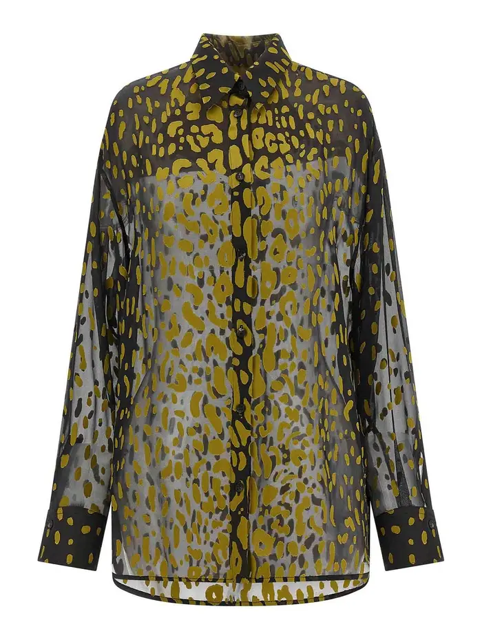 Salvatore Ferragamo Camicia in Georgette Devor Marrone