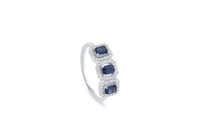 SALVINI Anello In Oro Bianco Con Diamante/Zaffiro - Mini Dora Forme