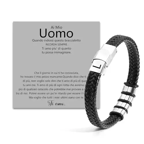 SAMINO Cuoio Nero 26 Bracciale Iniziale Per Il Mio Uomo Acciaio Inossidabile A-Z Lettera Charm Bracciale Intrecciato