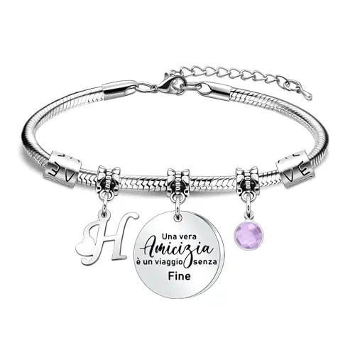 SAMORION Bracciale Amicizia per Donne con 26 Lettere - Regalo Migliore Amica per Compleanno e Natale