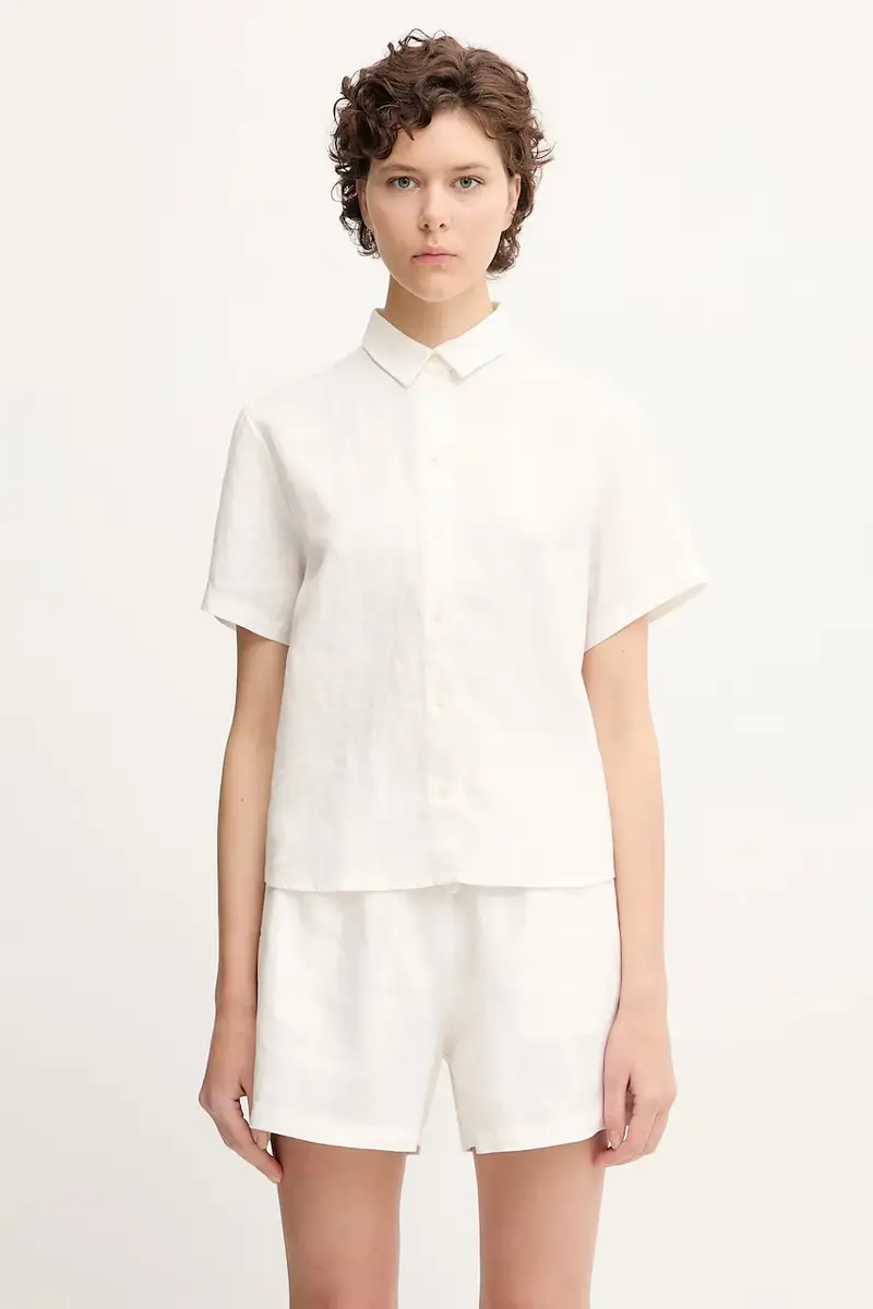 Samsoe Samsoe camicia di lino MINA donna colore bianco F23900009