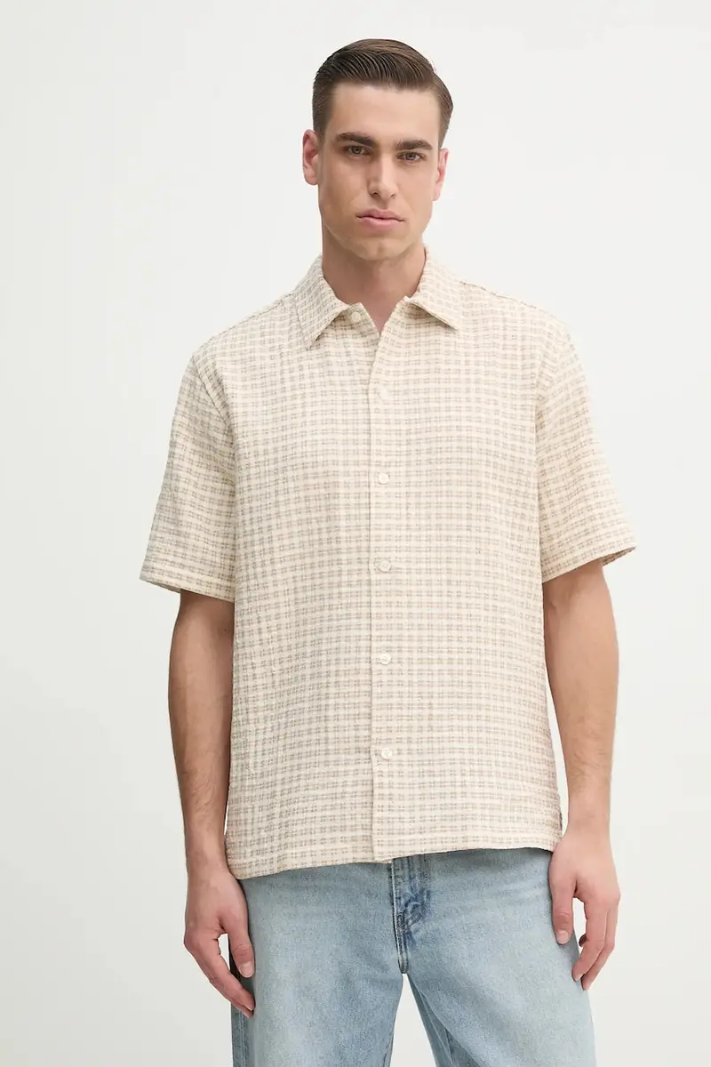Samsoe Samsoe camicia SAAYO uomo colore beige M25100078