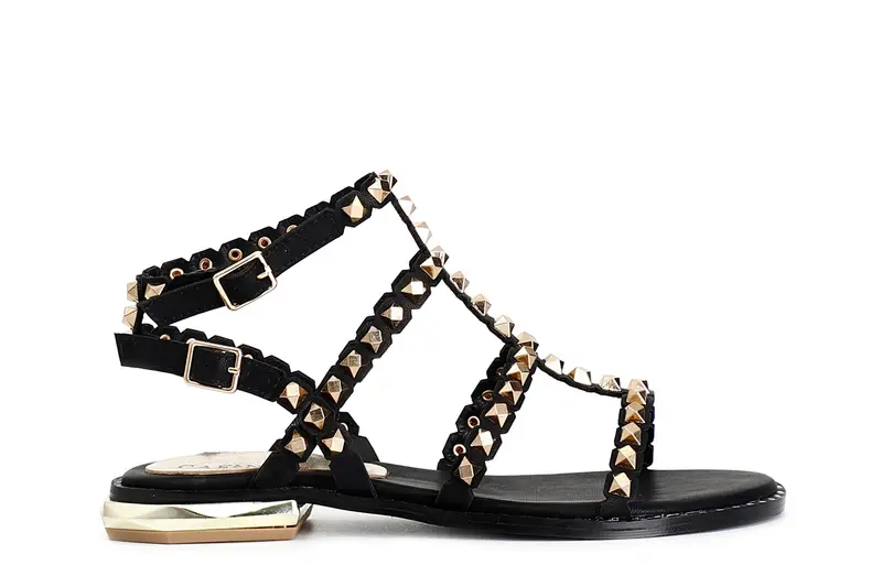CafèNoir sandali alla schiava con doppia fibbia con borchie sfaccettate nero
