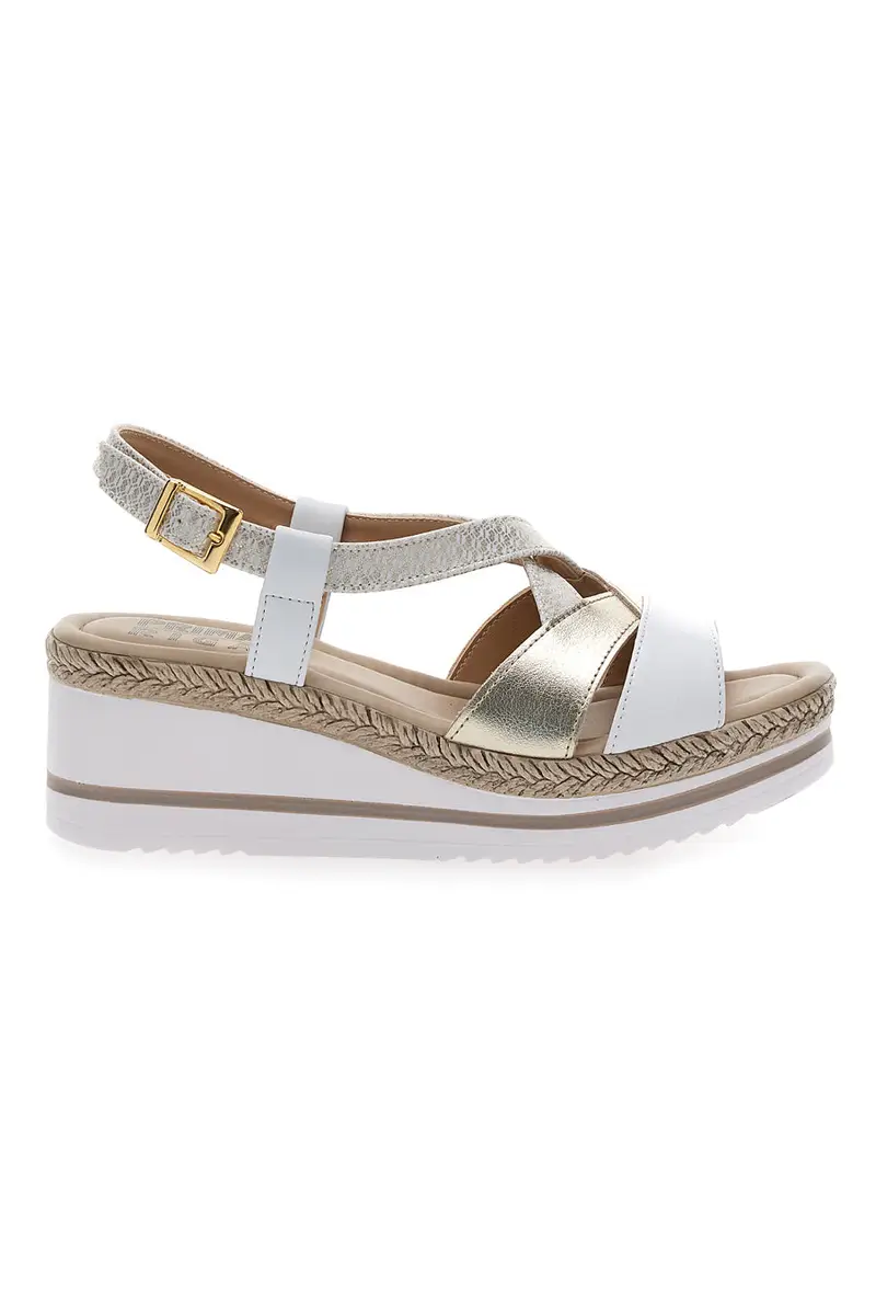 PRIMA RIGA Sandali Bianchi e Oro Con Zeppa MK3234109