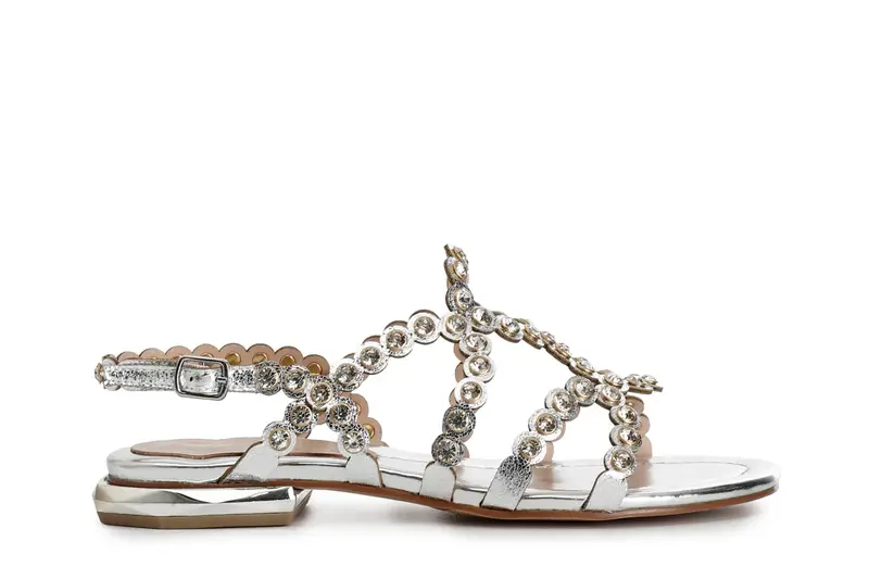 CafèNoir sandali con multilistini e strass argento