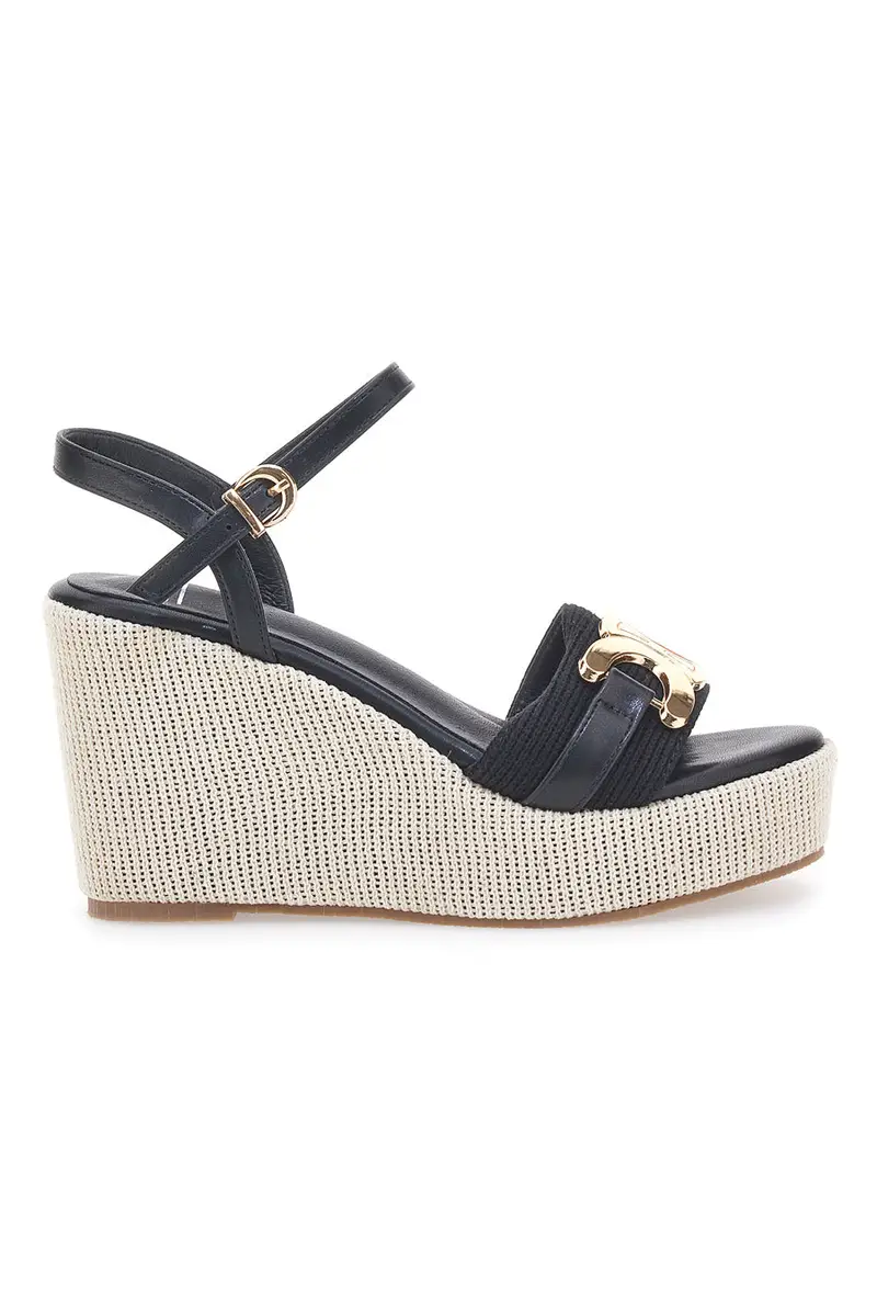 ENERGY Sandali con zeppa neri con dettagli oro E6000