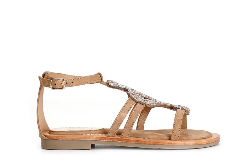 CafèNoir sandali in camoscio con accessorio strass cuoio