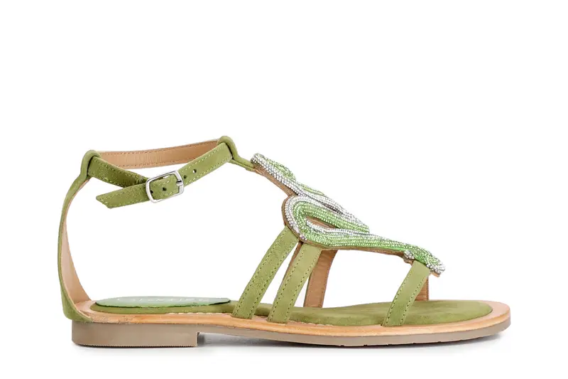CafèNoir sandali in camoscio con accessorio strass verde