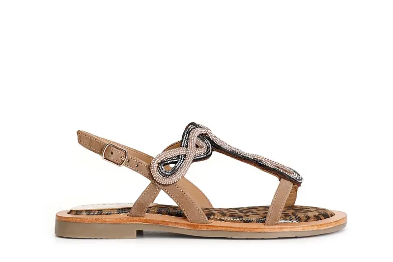 CafèNoir sandali in camoscio e stampa maculata con accessorio strass multi bronzo