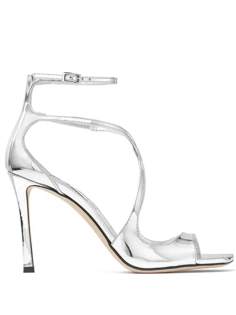 Jimmy Choo Sandali in pelle effetto metallizzato liquido argento