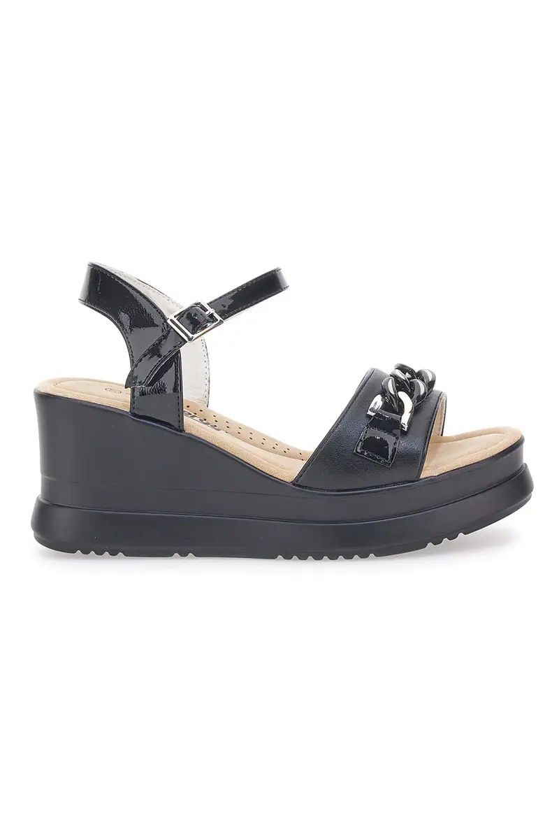 ENERGY Sandali neri con zeppa e catena frontale E486