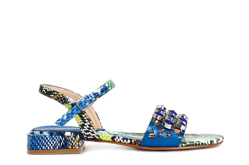 CafèNoir sandali stampa effetto pitonato con strass cobalto