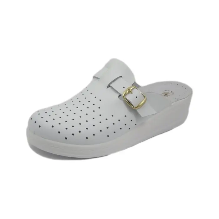 Scarpe Sanital Ciabatte Donna in Pelle, Sanitarie e da Lavoro-372 Bianco