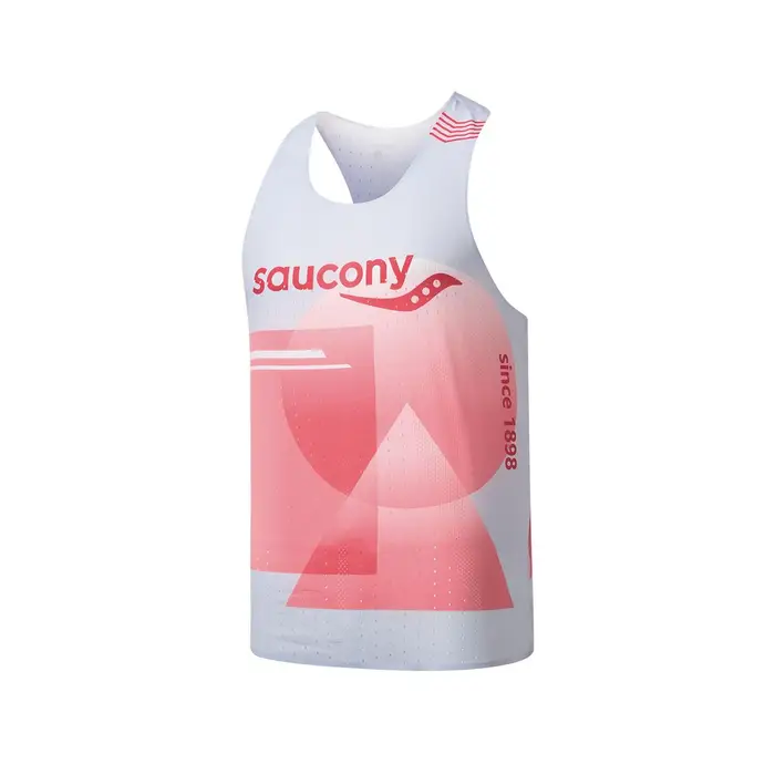 Canotta Senza Maniche Slim Fit in Maglia Serie Running Racing Saucony Uomo Top Geometrico-Rosa SA2250TK63T-PR228 M