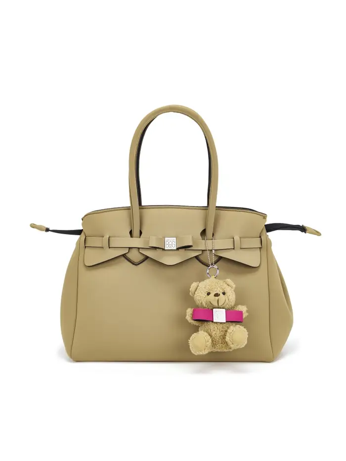 Save My Bag borsa shopping miss big in lycra beige con charm orsetto