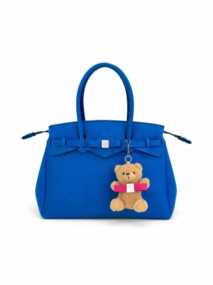 Save My Bag borsa shopping miss big in lycra bluette con charm orsetto