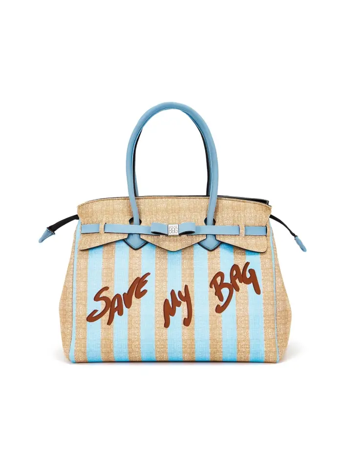 Save My Bag borsa shopping miss big in lycra stampa a righe beige e azzurro