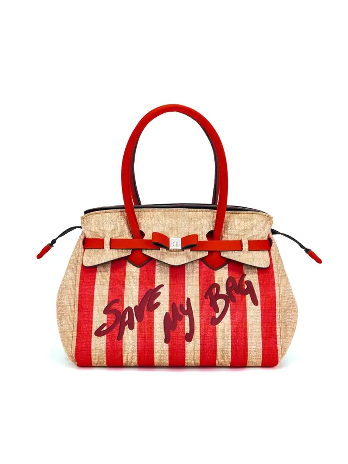 Save My Bag borsa shopping miss big in lycra stampa a righe beige e rosso