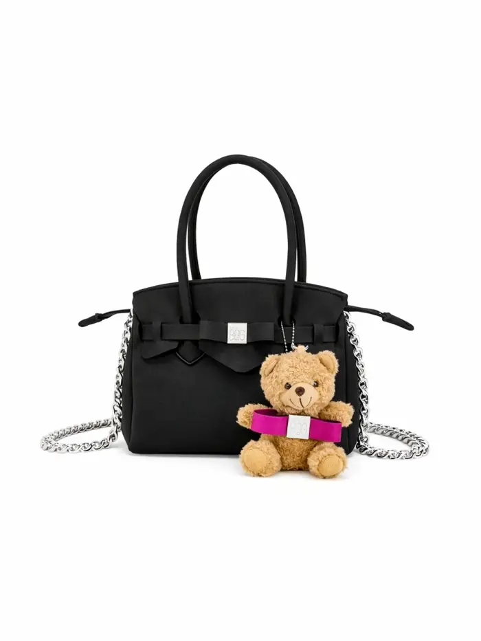 Save My Bag borsa shopping miss media in lycra nera con charm orsetto