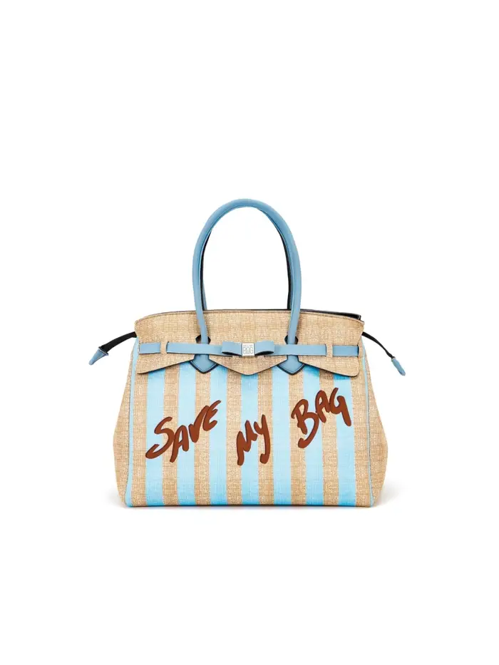 Save My Bag borsa shopping miss media in lycra stampa a righe beige e azzurro