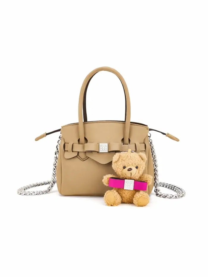 Save My Bag borsa shopping miss small in lycra beige con charm orsetto e tracolla