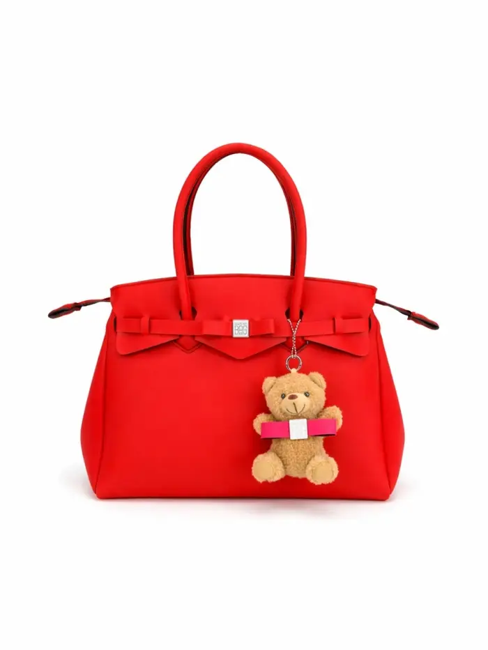 Save My Bag borsa shopping miss xl in lycra rossa con charme orsetto