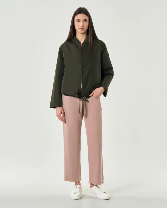 Save the duck Bomber leggero verde militare con chiusura zip e coulisse regolabile in vita