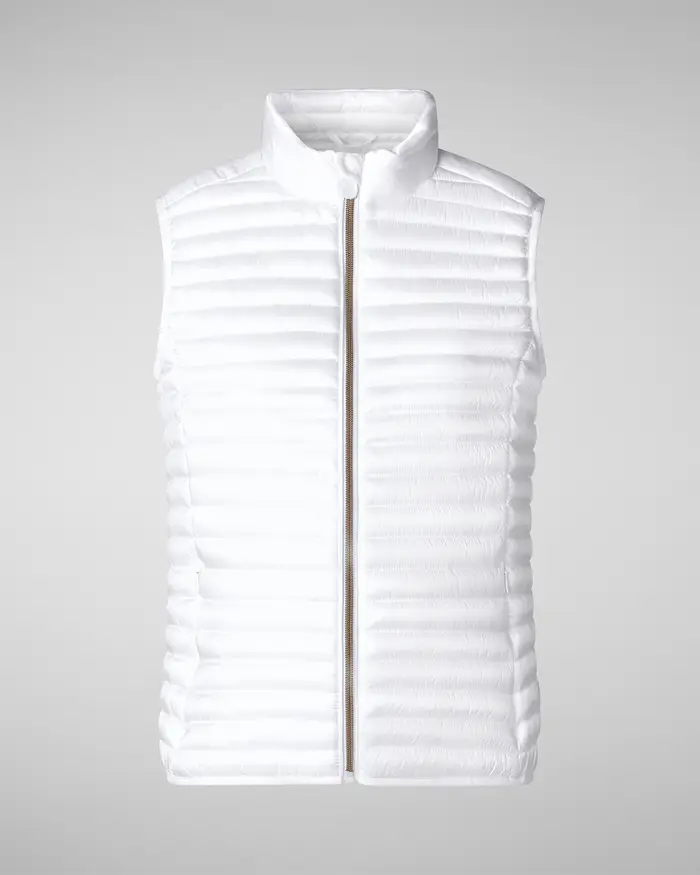 Save the duck Gilet leggero bianco modello Iris in tessuto effetto raso con colletto in piedi