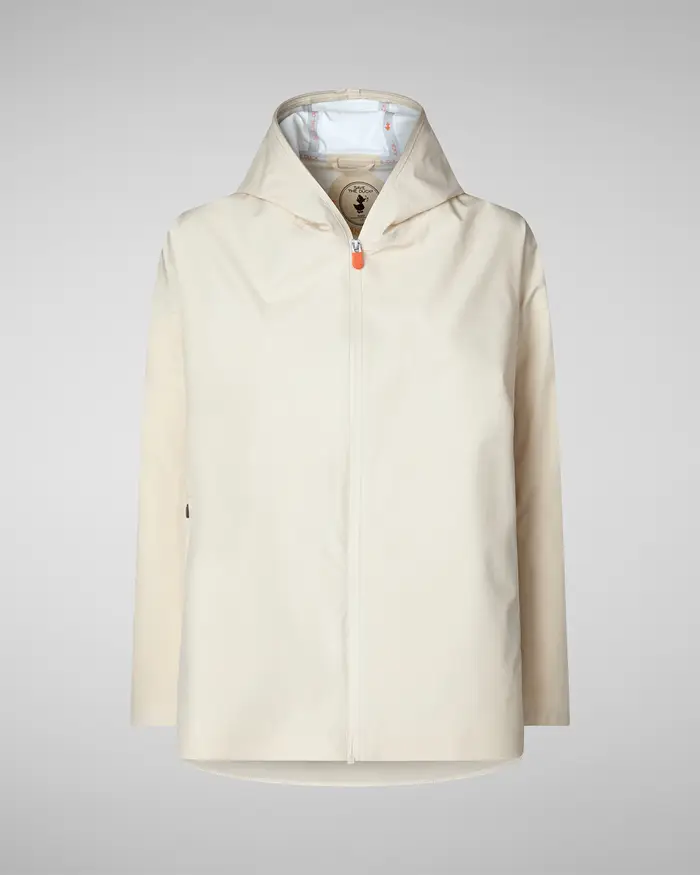 Save the duck Parka corto antipioggia color latte con cappuccio