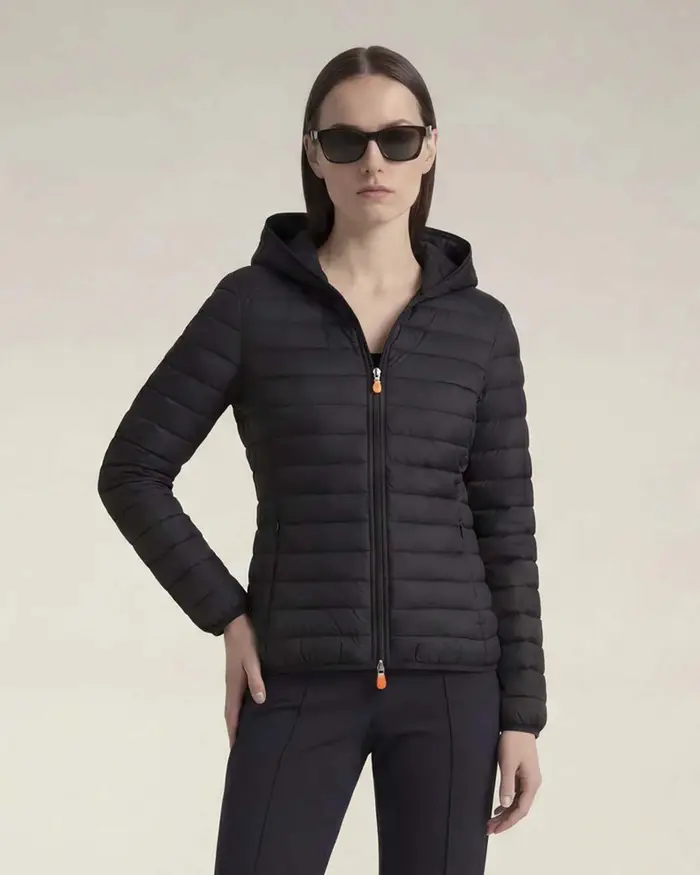 Save the duck Piumino 100 grammi nero con cappuccio e chiusura zip doppio cursore