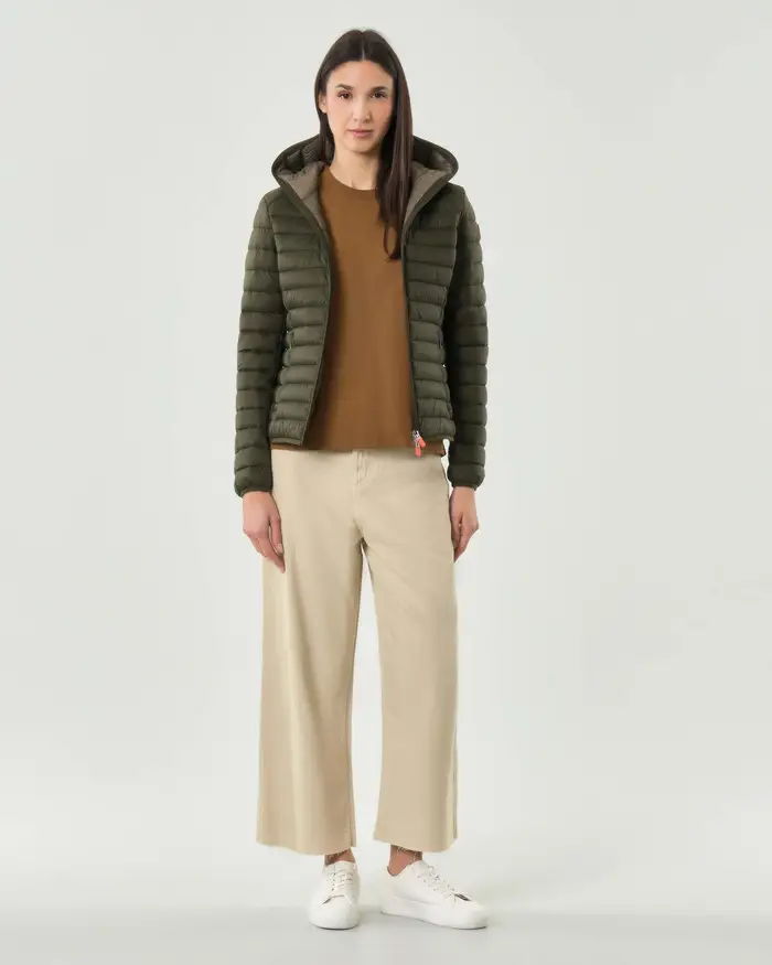 Save the duck Piumino 100 grammi verde militare con cappuccio e chiusura zip doppio cursore