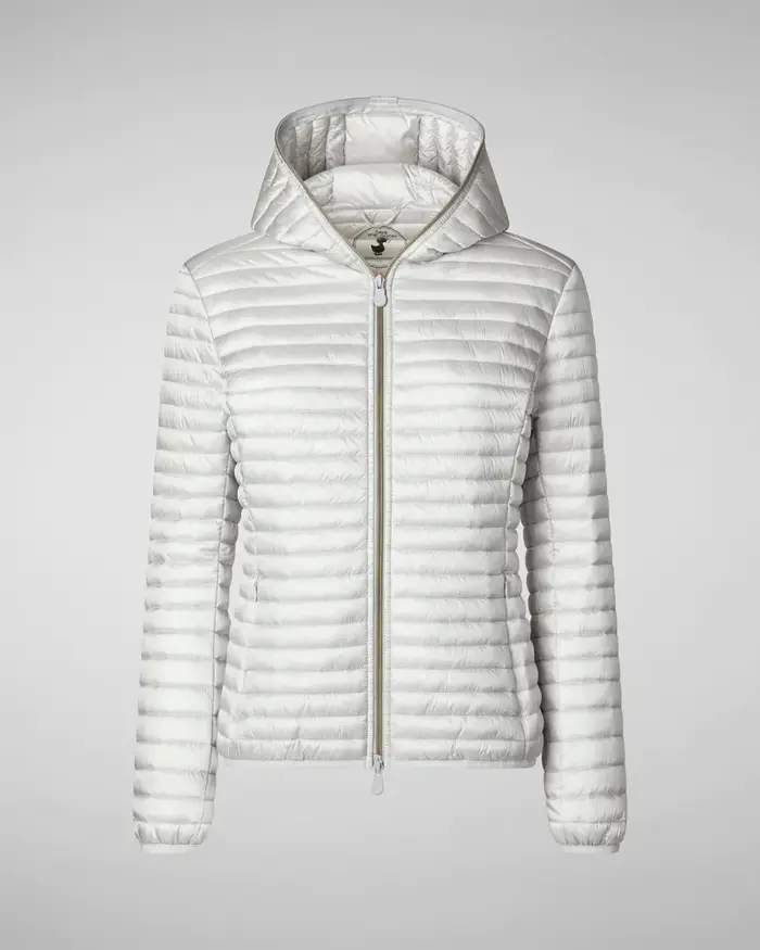 Save the duck Piumino leggero color gesso in tessuto effetto raso con cappuccio fisso