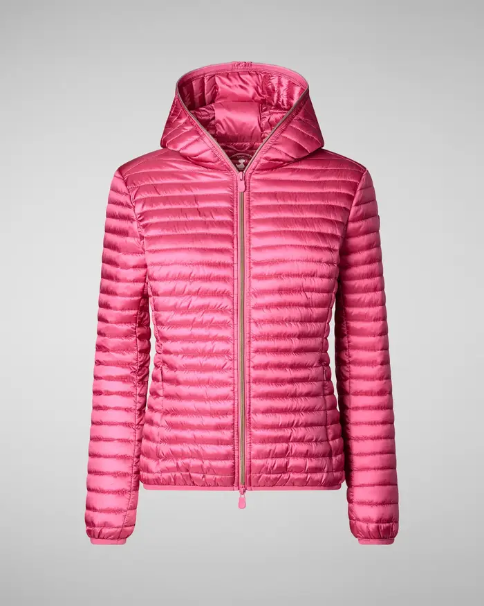 Save the duck Piumino leggero fucsia in tessuto effetto raso con cappuccio fisso