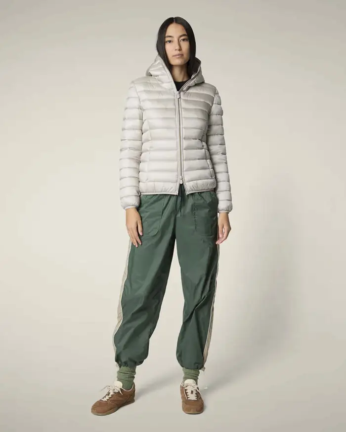 Save the duck Piumino leggero beige trapuntato con cappuccio e chiusura a doppio cursore