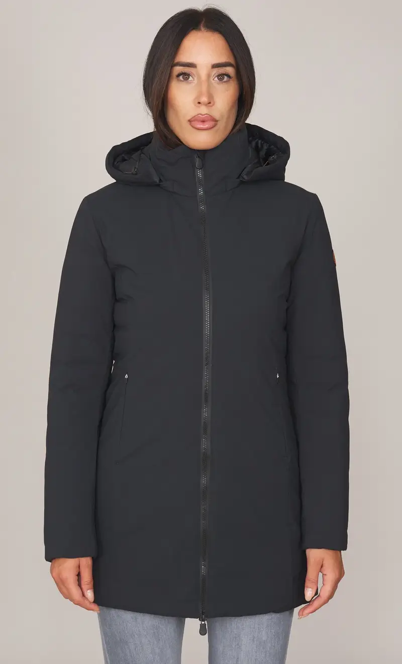 SAVE THE DUCK Piumino lungo con cappuccio rachel, colore nero