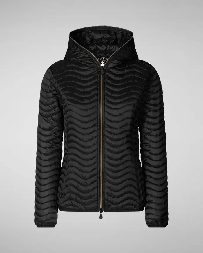 Piumino nero leggero Save the duck con cappuccio e finish effetto raso a trapuntatura a onde