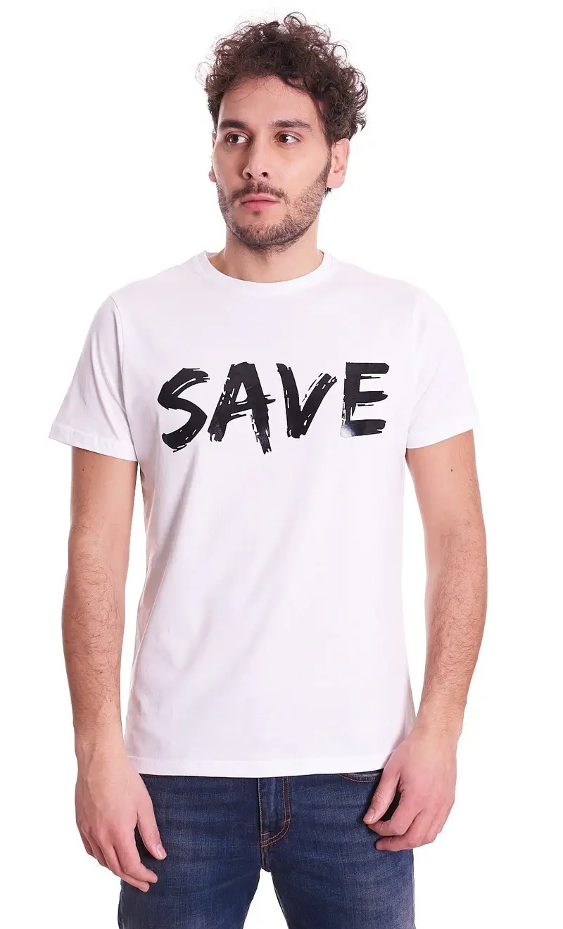 SAVE THE DUCK T-shirt stampata, colore bianco