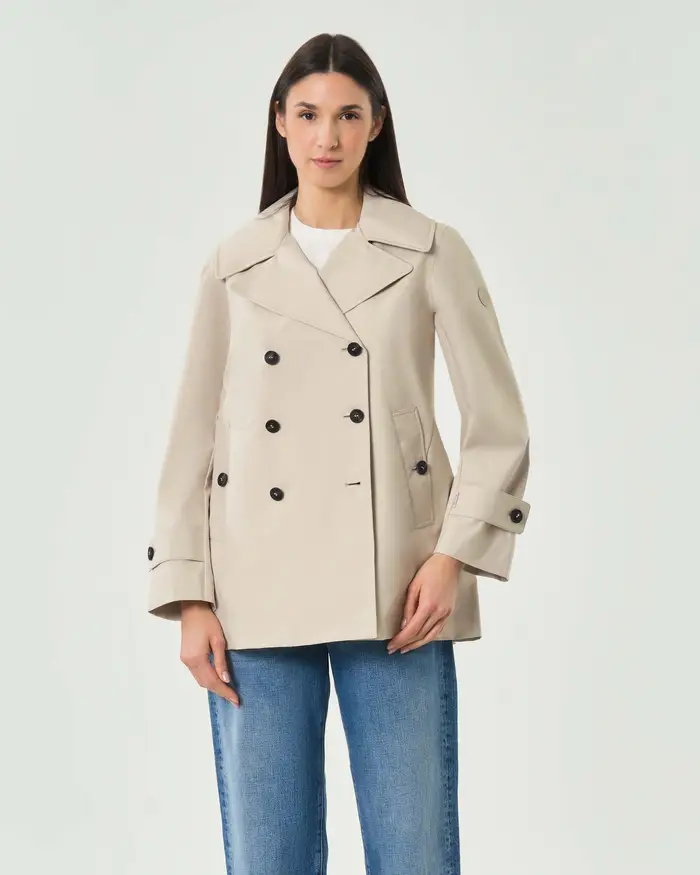 Save the duck Trench corto color sabbia con chiusura doppiopetto e martingala sul retro