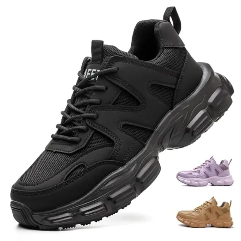 COOU Scarpe Antinfortunistiche Donna Leggere e Comode Scarpe da Lavoro con Punta in Acciaio Antiscivolo Traspiranti Scarpe